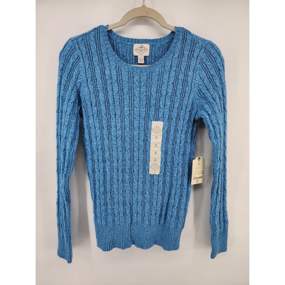 St Johns Bay Womens Blue Marl Cable Knit Crewneck Sweater Small NWT
